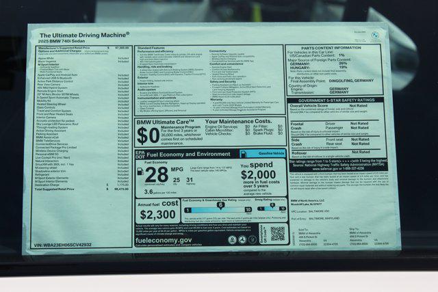 new 2025 BMW 740 car, priced at $98,475