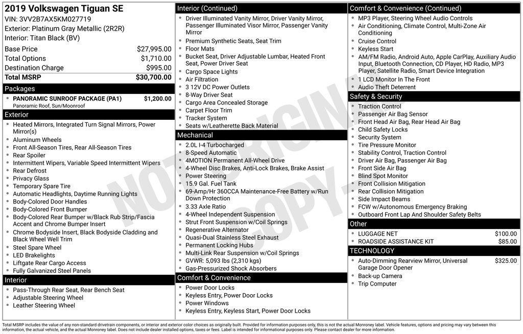 used 2019 Volkswagen Tiguan car, priced at $19,498