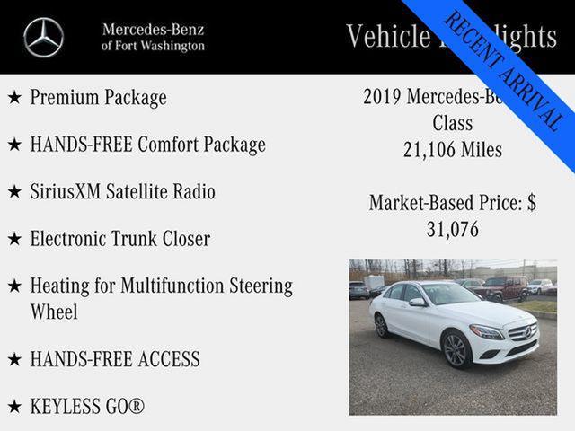 used 2019 Mercedes-Benz C-Class car, priced at $27,796