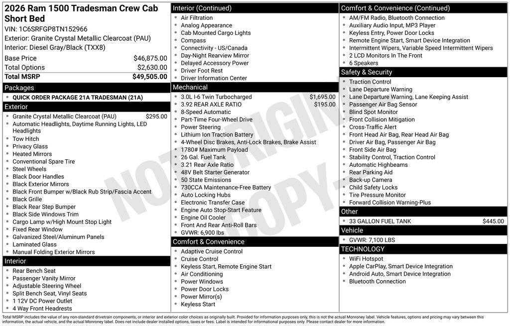 new 2026 Ram 1500 car, priced at $40,600