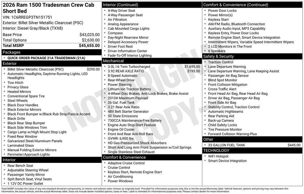new 2026 Ram 1500 car, priced at $40,750
