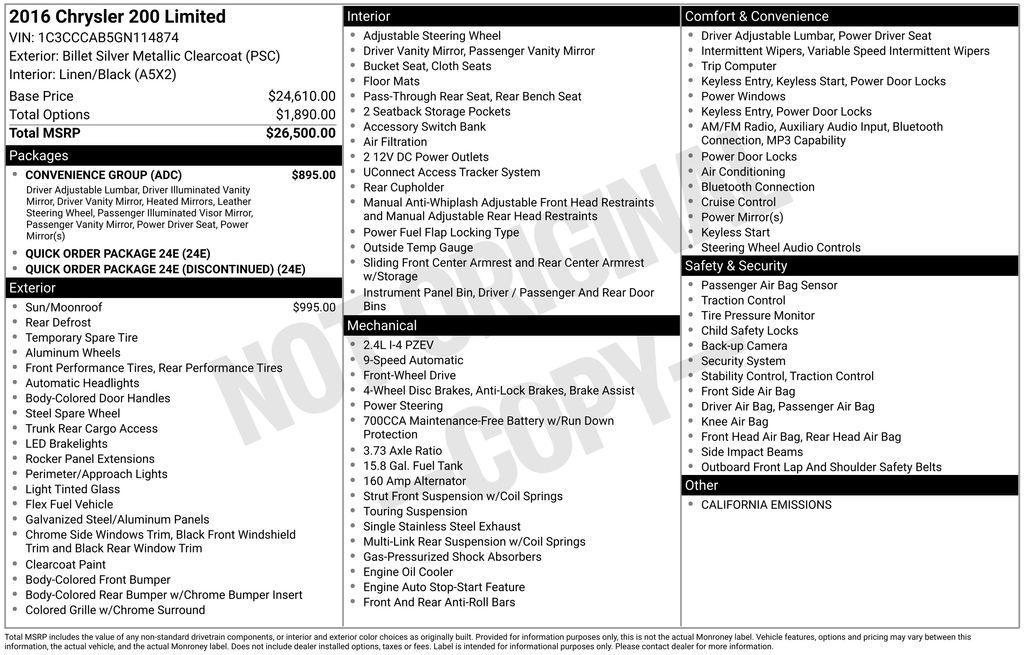 used 2016 Chrysler 200 car, priced at $5,919