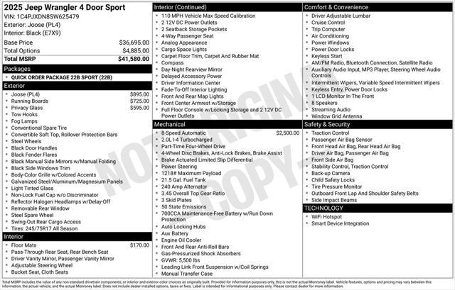 new 2025 Jeep Wrangler car, priced at $38,603