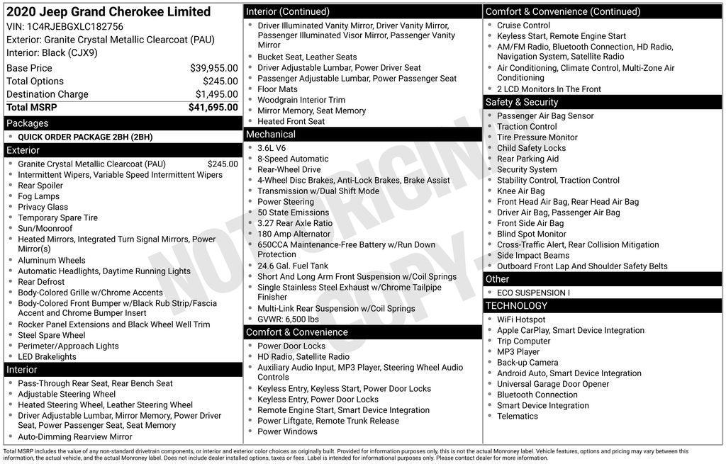 used 2020 Jeep Grand Cherokee car, priced at $19,065