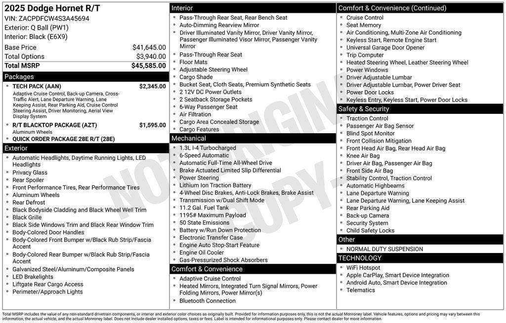 new 2025 Dodge Hornet car, priced at $37,180