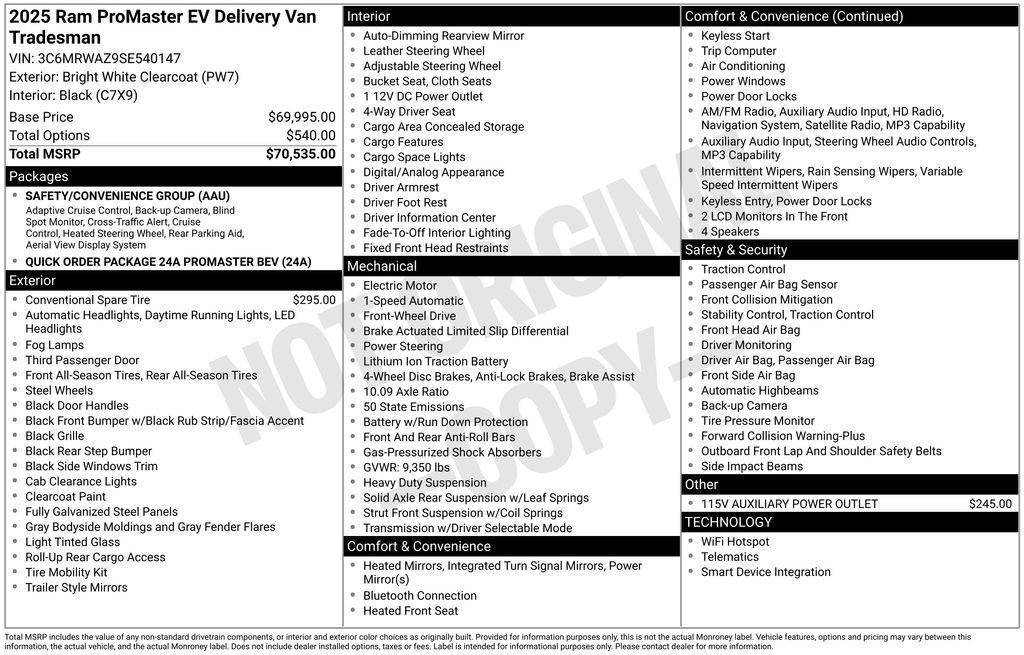 new 2025 Ram ProMaster 3500 car, priced at $62,530