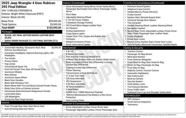 new 2025 Jeep Wrangler car, priced at $105,985