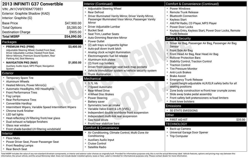 used 2013 INFINITI G37 car, priced at $13,450