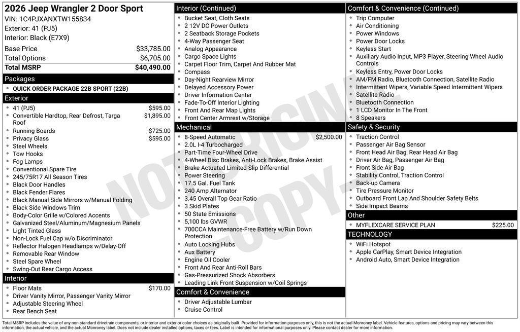 new 2026 Jeep Wrangler car, priced at $40,595