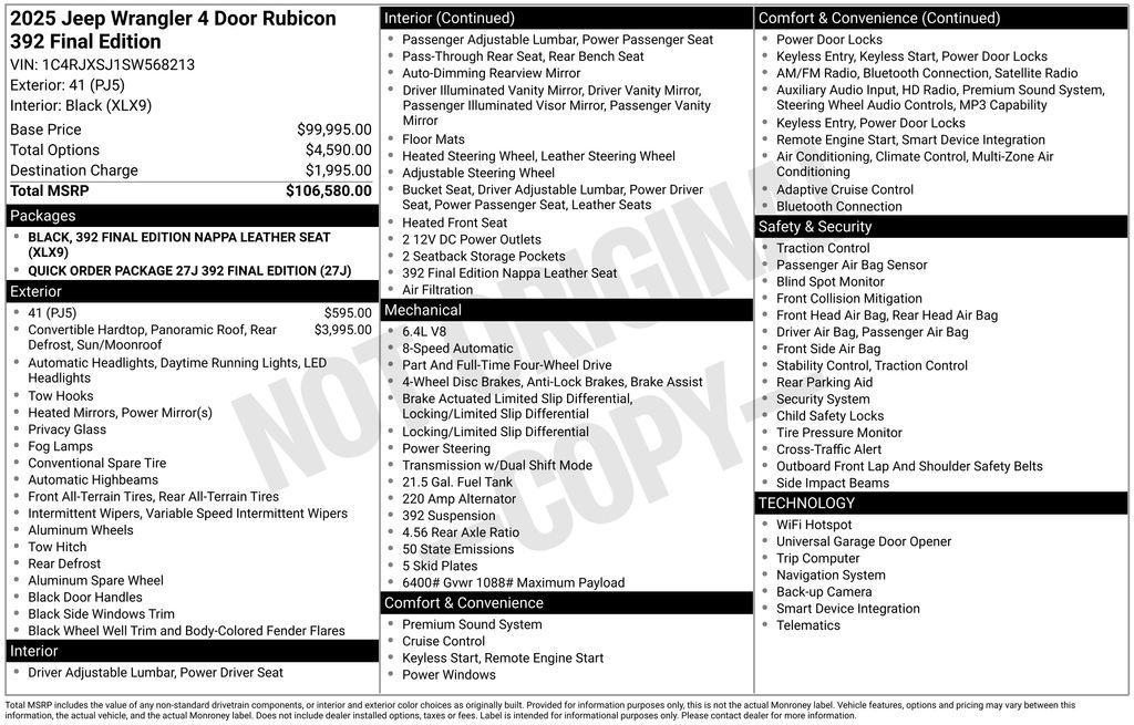 new 2025 Jeep Wrangler car, priced at $98,580