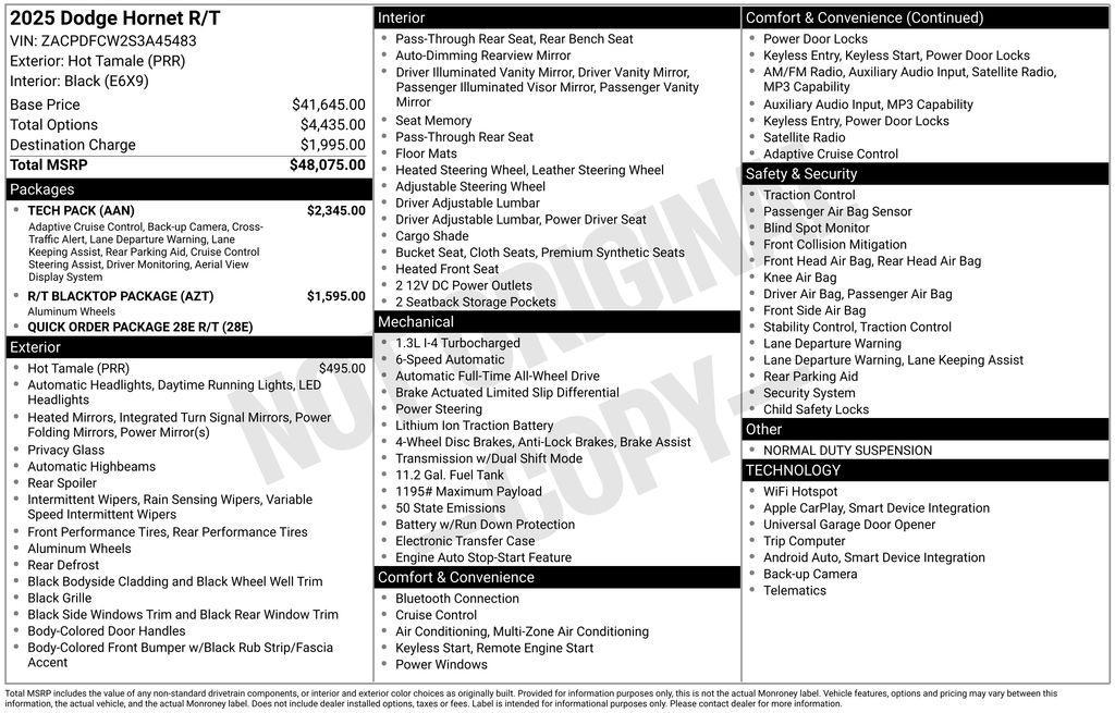 new 2025 Dodge Hornet car, priced at $36,175