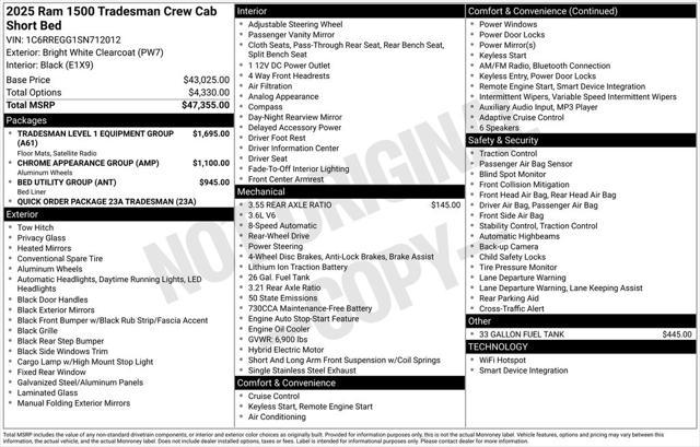 new 2025 Ram 1500 car, priced at $42,021