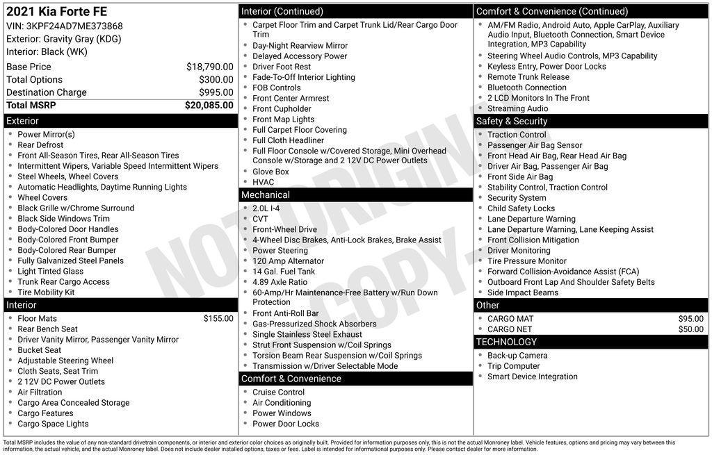 used 2021 Kia Forte car, priced at $8,904