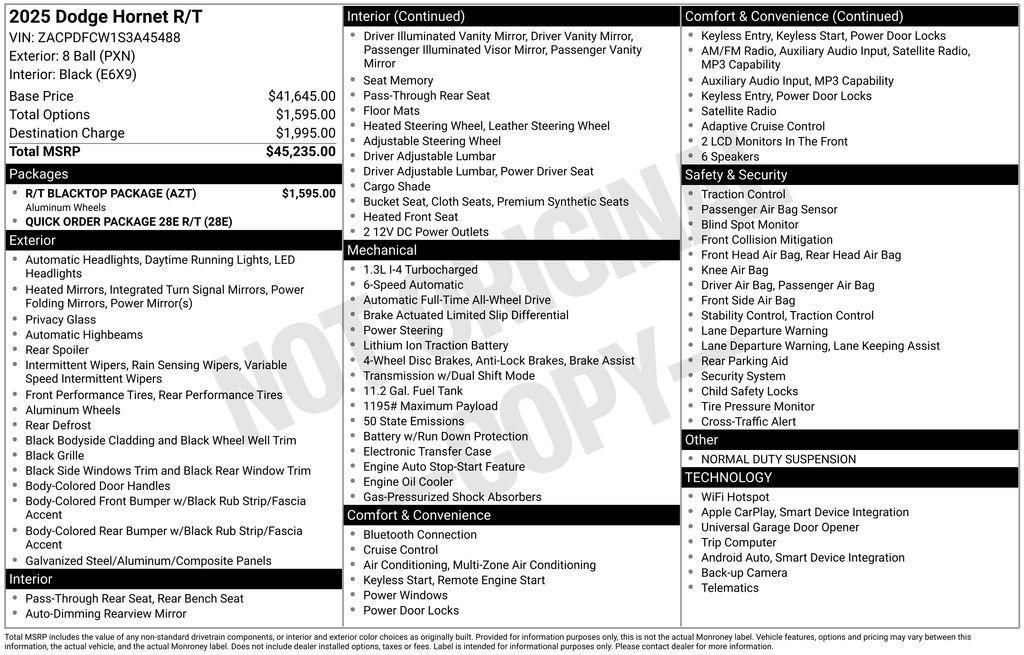 new 2025 Dodge Hornet car, priced at $33,335