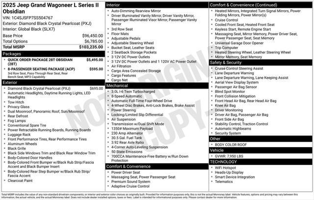 new 2025 Jeep Grand Wagoneer L car, priced at $99,381