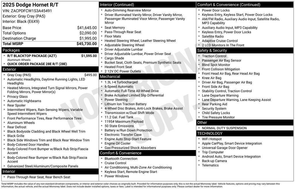 new 2025 Dodge Hornet car, priced at $33,830