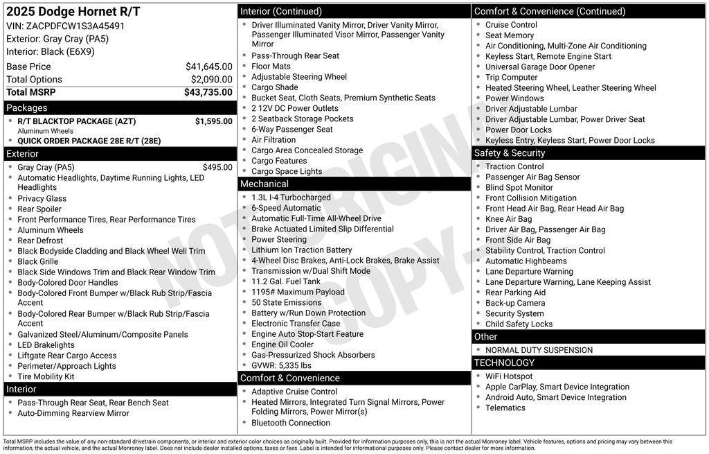 new 2025 Dodge Hornet car, priced at $35,330