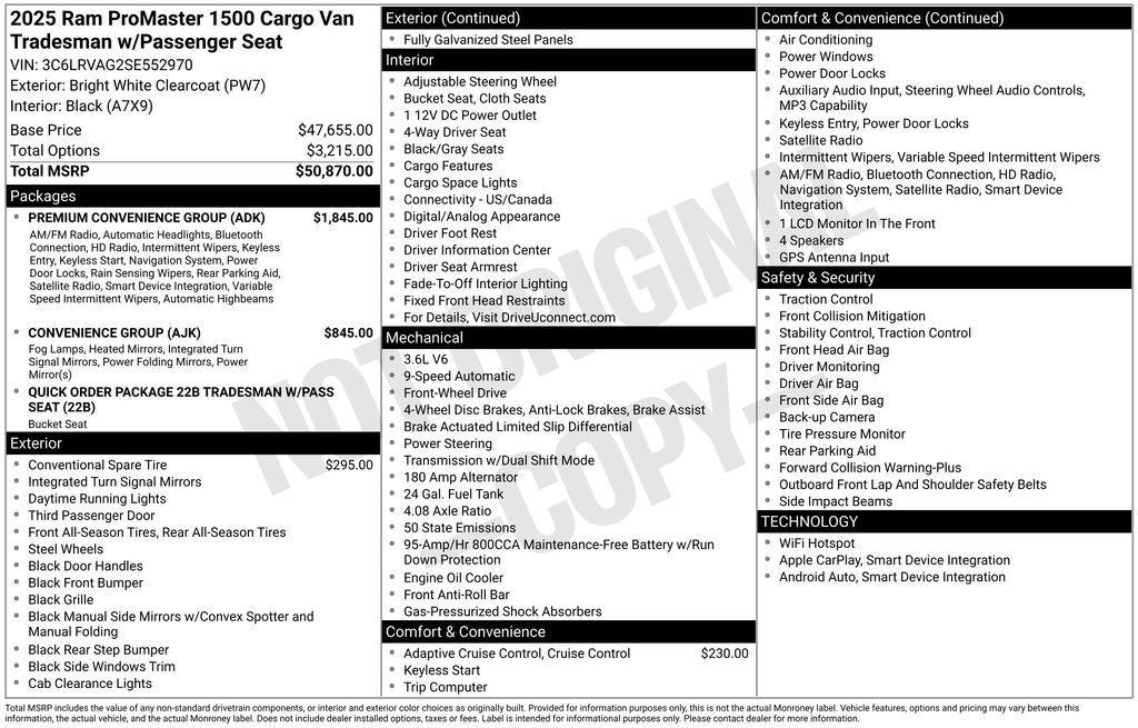 new 2025 Ram ProMaster 1500 car, priced at $40,735