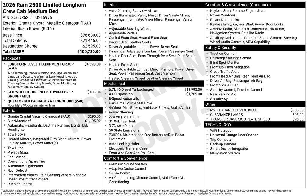 new 2026 Ram 2500 car, priced at $95,005