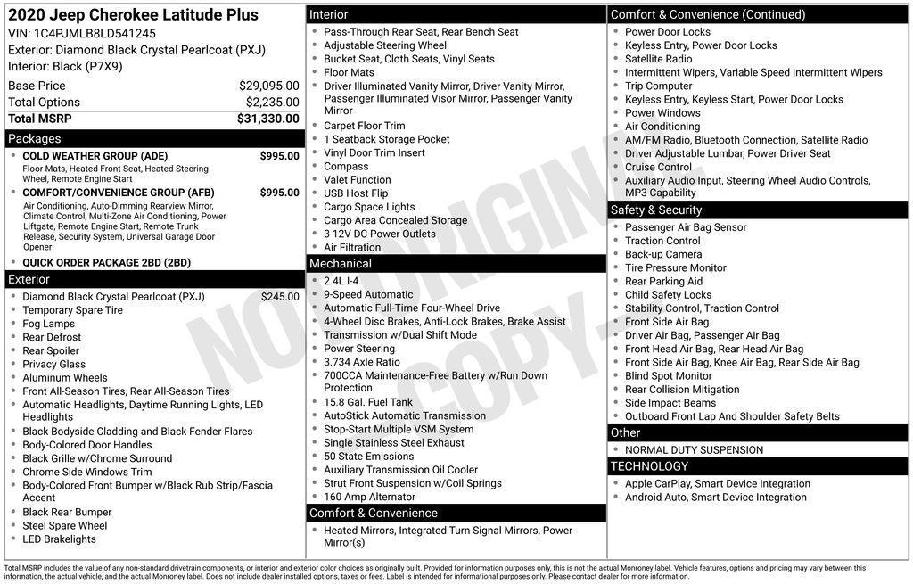 used 2020 Jeep Cherokee car, priced at $15,585