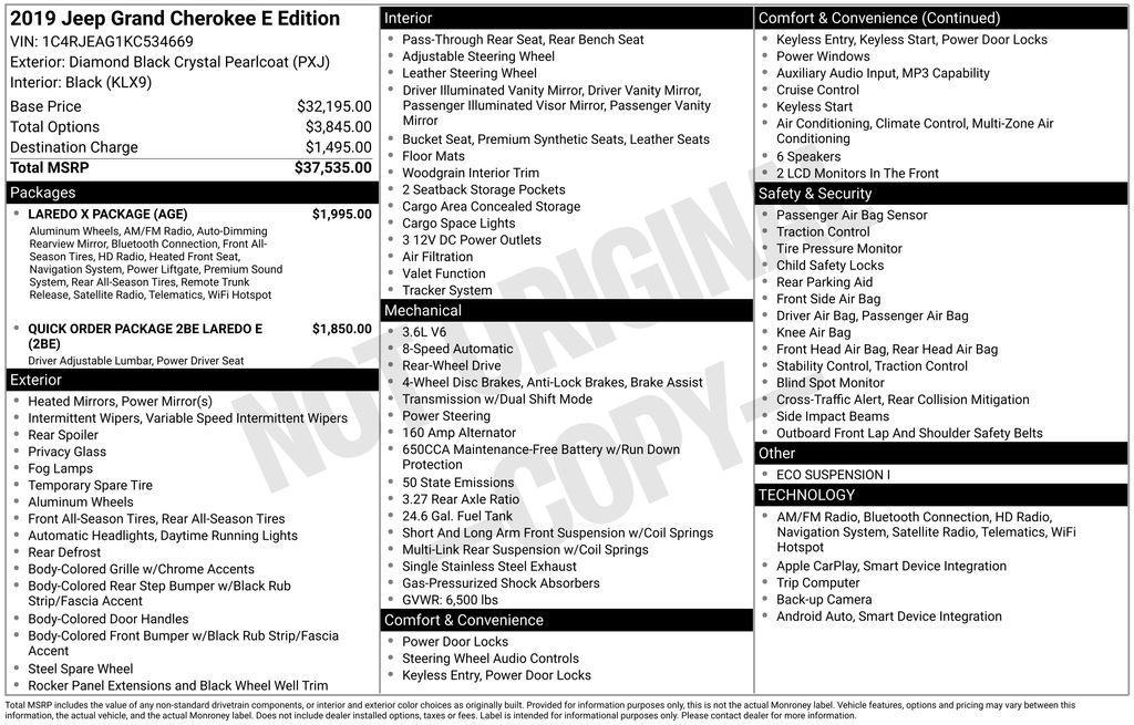 used 2019 Jeep Grand Cherokee car, priced at $16,780