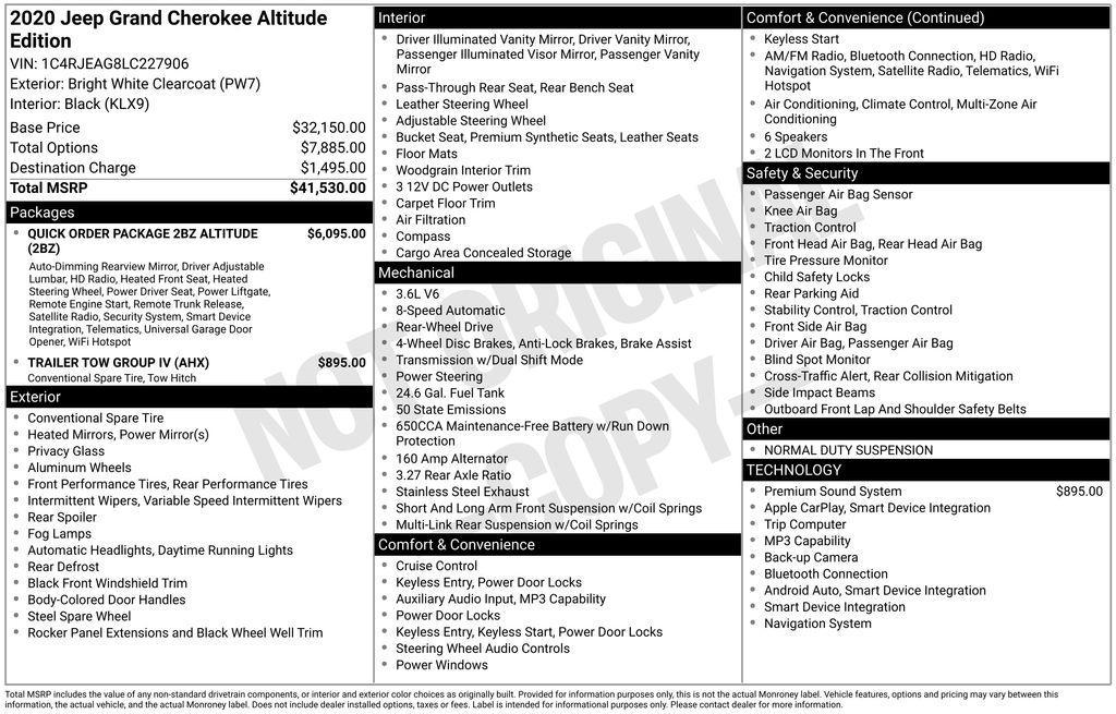 used 2020 Jeep Grand Cherokee car, priced at $19,877