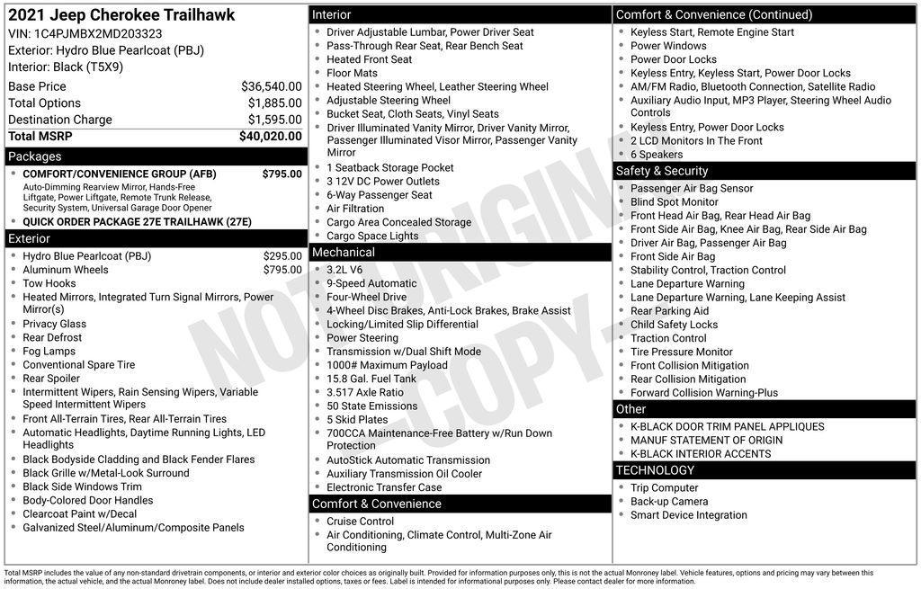 used 2021 Jeep Cherokee car, priced at $17,780