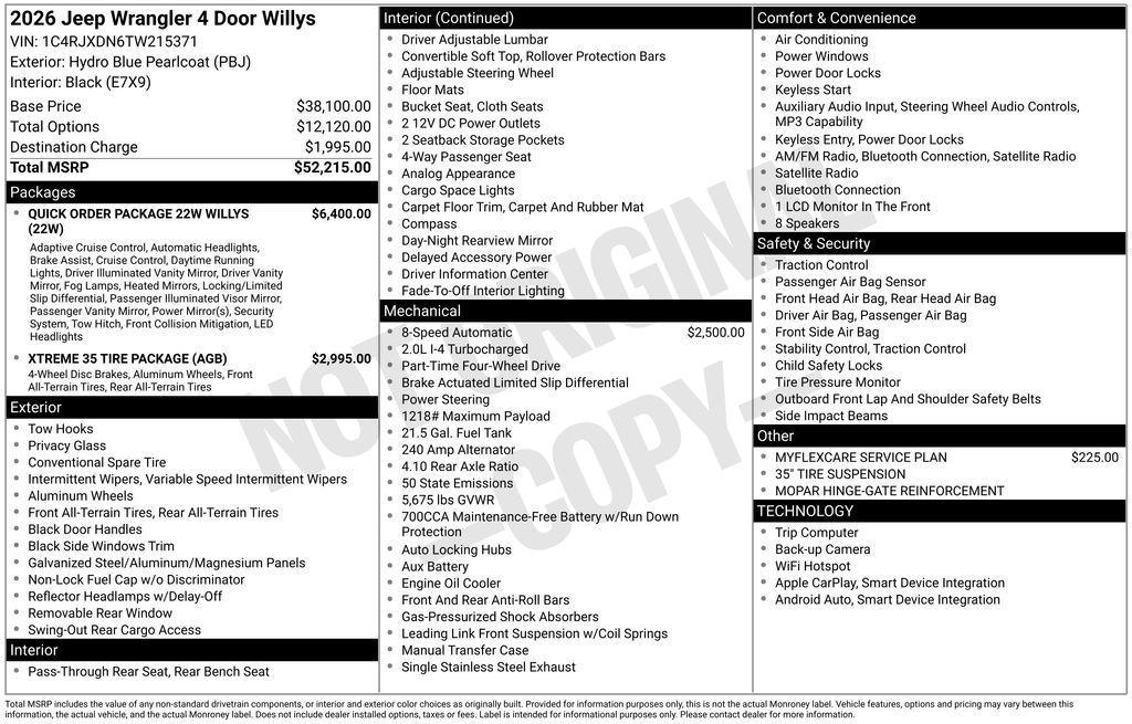 new 2026 Jeep Wrangler car, priced at $49,215