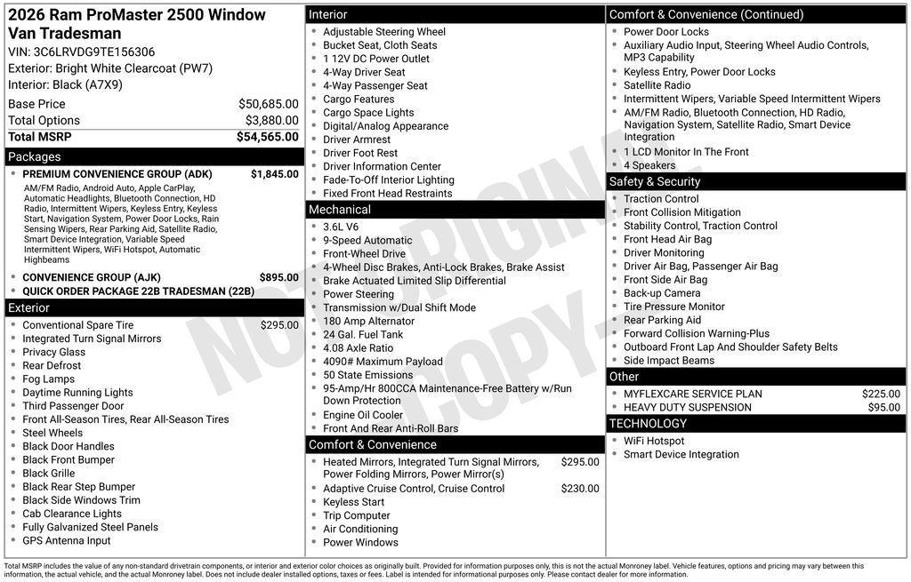 new 2026 Ram ProMaster 2500 car, priced at $52,710