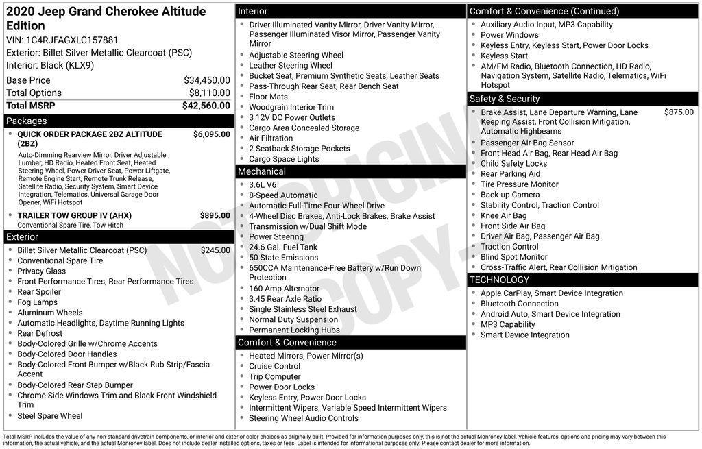 used 2020 Jeep Grand Cherokee car, priced at $23,600