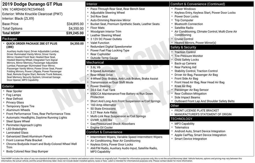 used 2019 Dodge Durango car, priced at $12,164