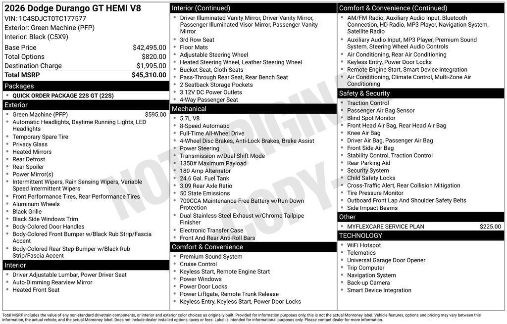 new 2026 Dodge Durango car, priced at $43,310