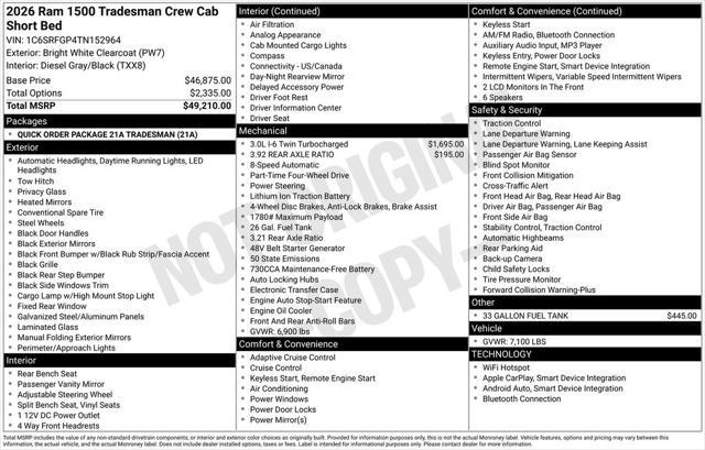 new 2026 Ram 1500 car, priced at $49,805