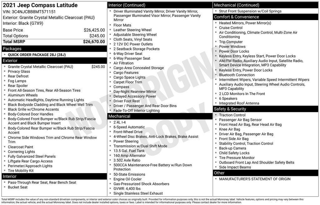 used 2021 Jeep Compass car, priced at $17,235