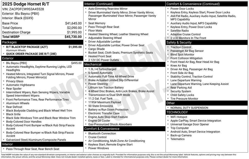 new 2025 Dodge Hornet car, priced at $33,830