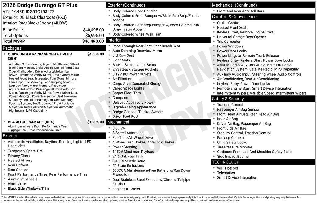 new 2026 Dodge Durango car, priced at $47,235