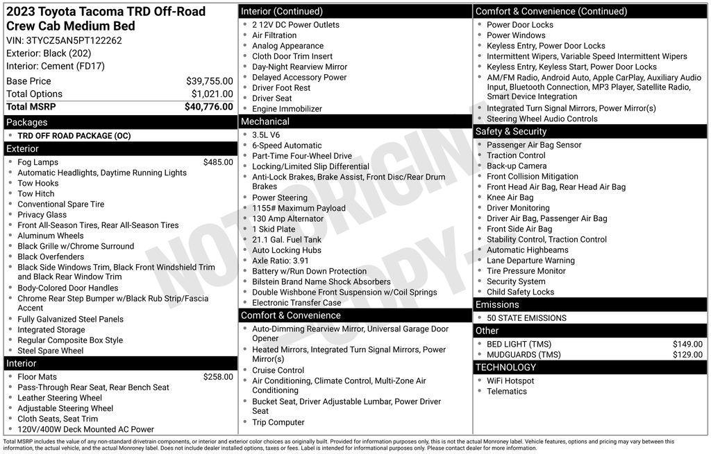used 2023 Toyota Tacoma car, priced at $35,922