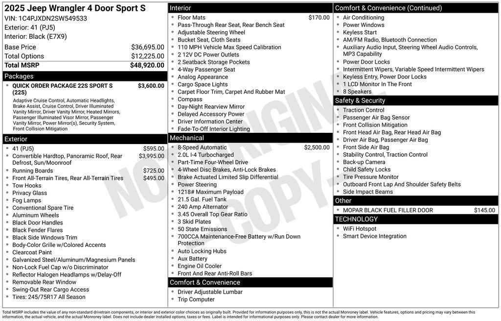 new 2025 Jeep Wrangler car, priced at $38,820