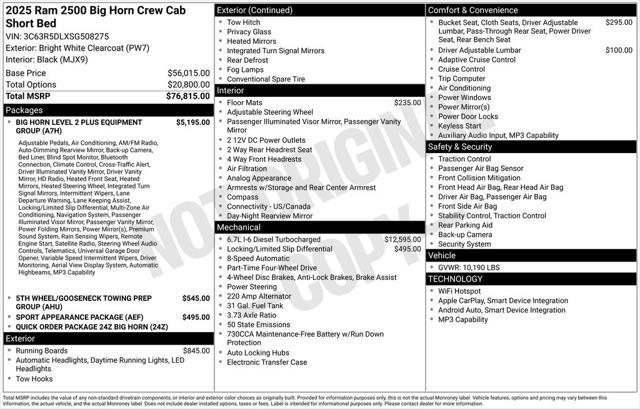 new 2025 Ram 2500 car, priced at $72,275