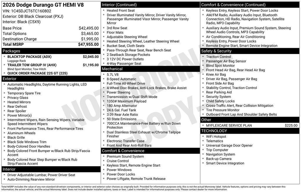 new 2026 Dodge Durango car, priced at $41,605