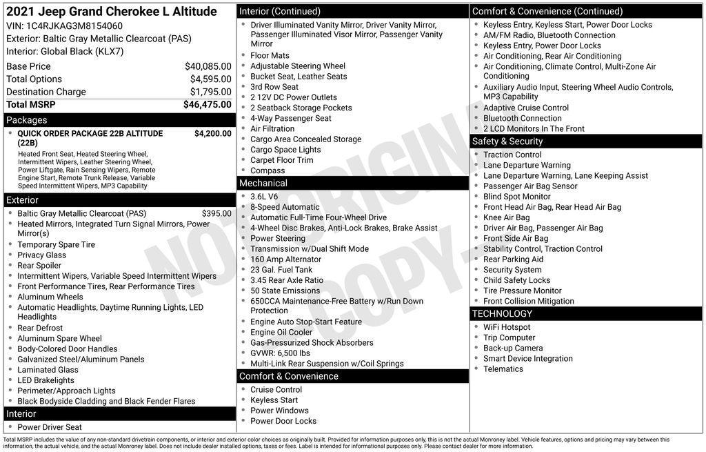 used 2021 Jeep Grand Cherokee L car, priced at $20,767