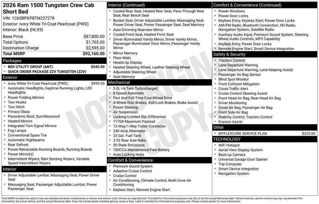 new 2026 Ram 1500 car, priced at $92,160