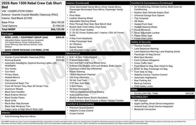 new 2026 Ram 1500 car, priced at $66,720