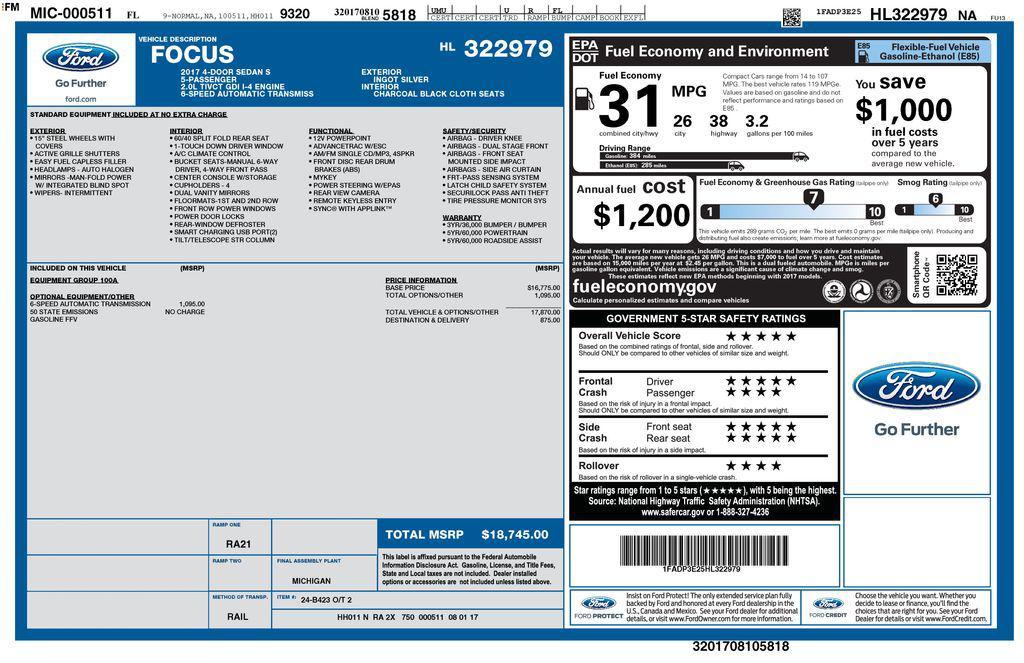 used 2017 Ford Focus car, priced at $7,020