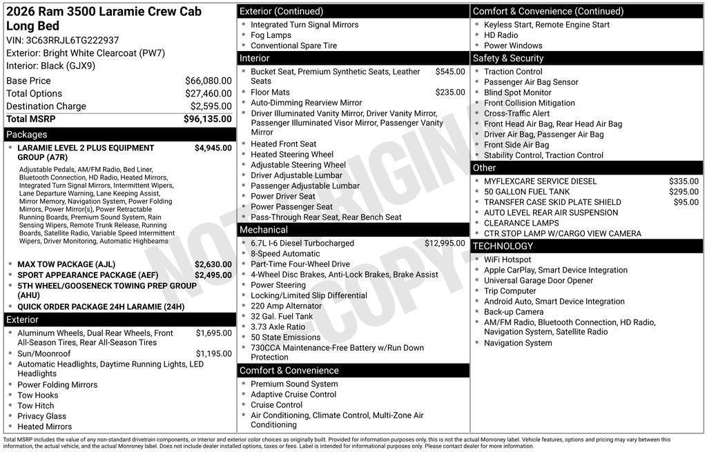 new 2026 Ram 3500 car, priced at $92,190