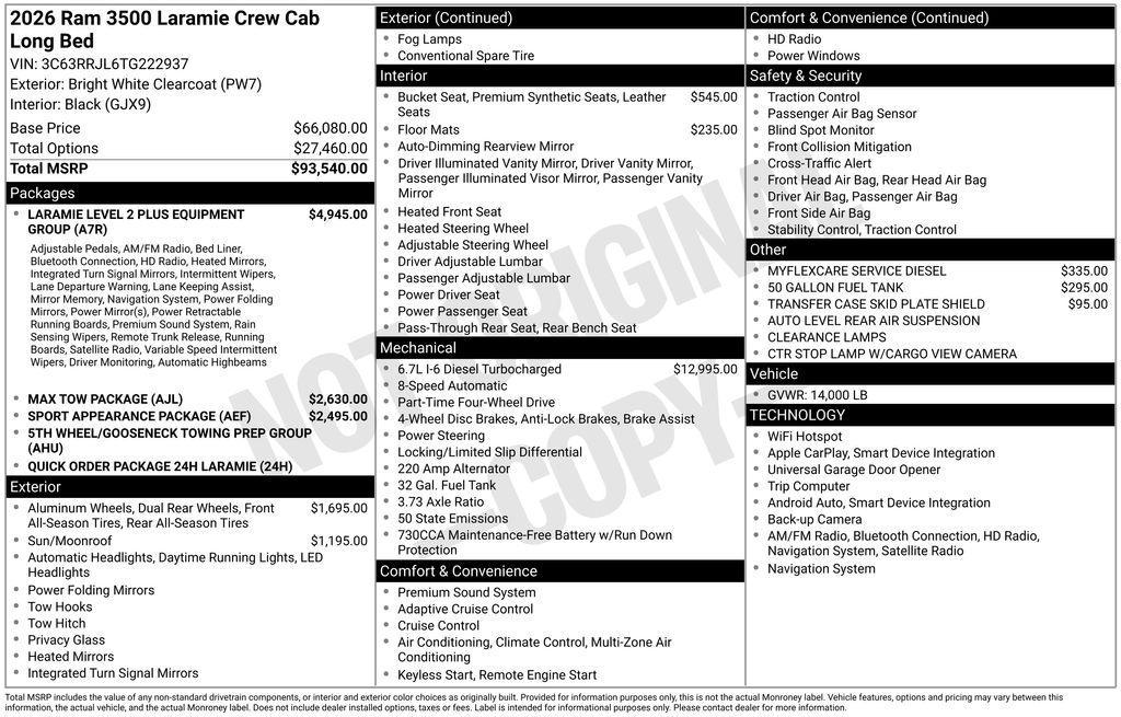 new 2026 Ram 3500 car, priced at $88,212