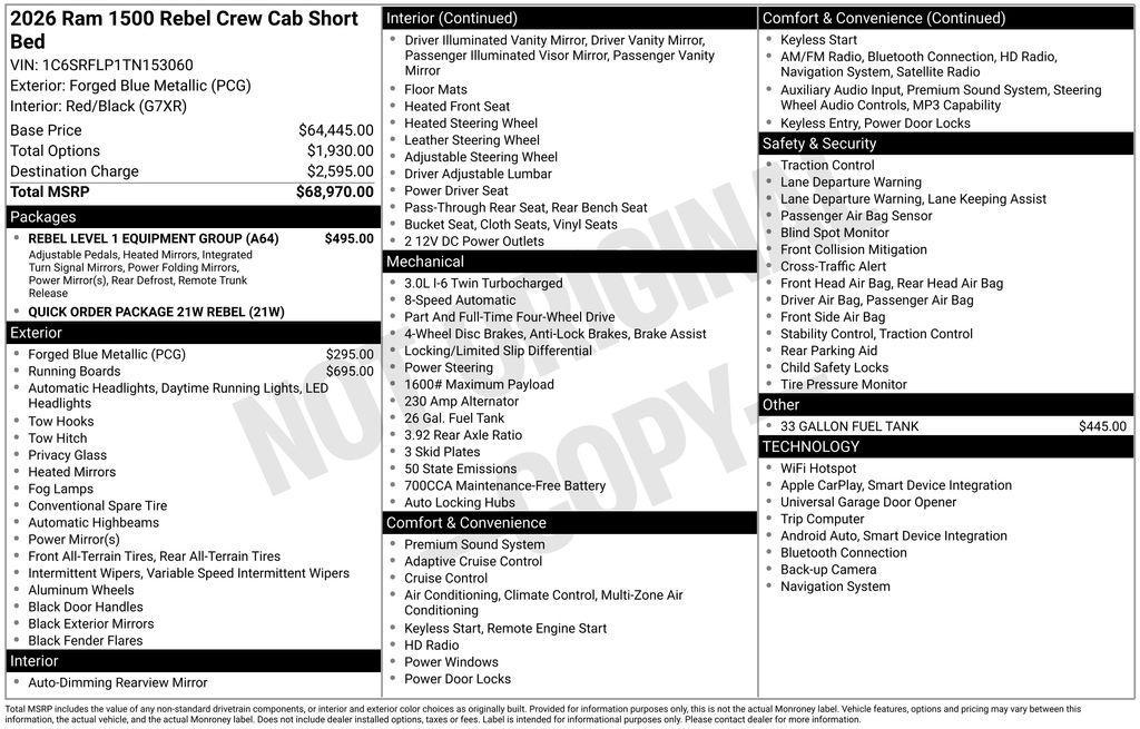 new 2026 Ram 1500 car, priced at $60,220