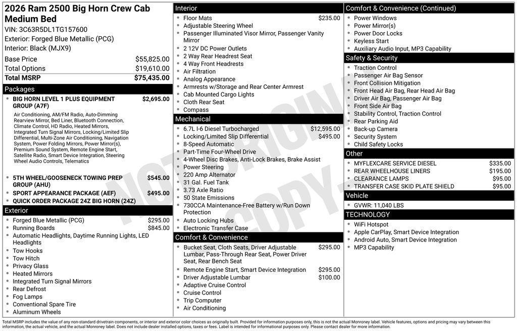 new 2026 Ram 2500 car, priced at $72,640