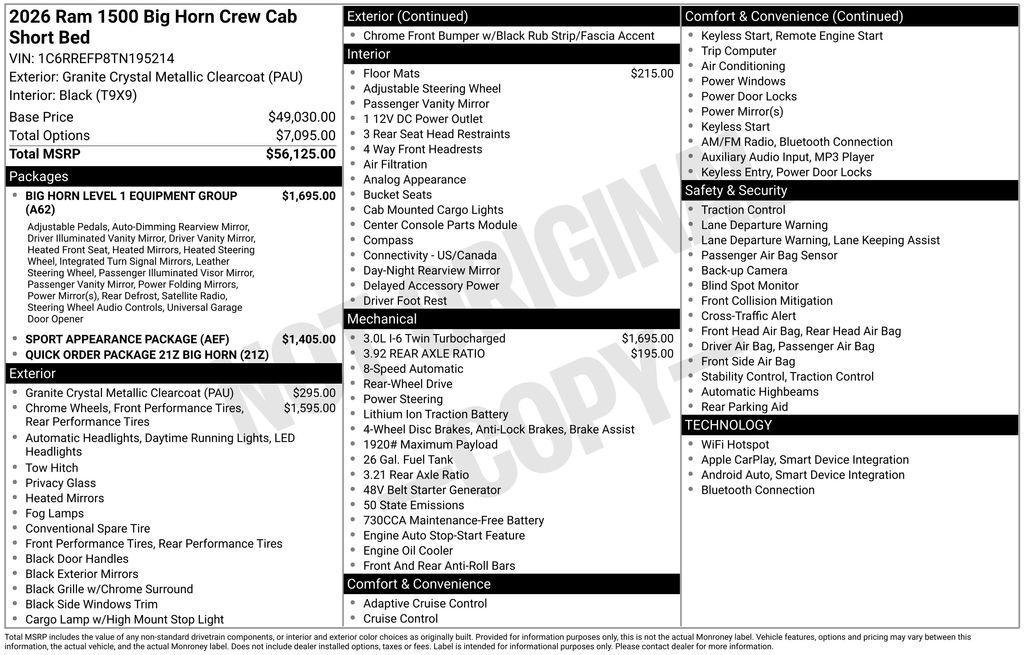 new 2026 Ram 1500 car, priced at $49,320