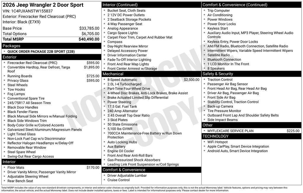 new 2026 Jeep Wrangler car, priced at $42,595